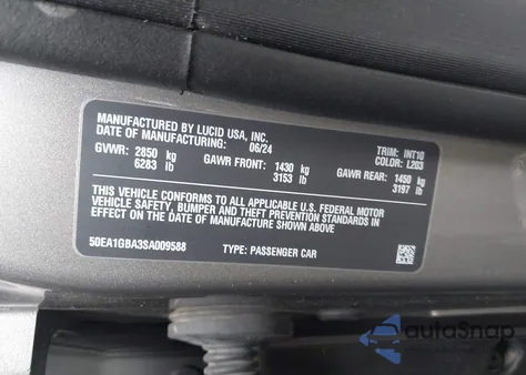 2025 Lucid Air Grand Touring из США, поврежденный, VIN 50EA1GBA3SA009588